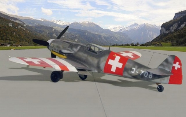 Modell Me-109 G-6 J-708 der Schweizer Luftwaffe in Meiringen