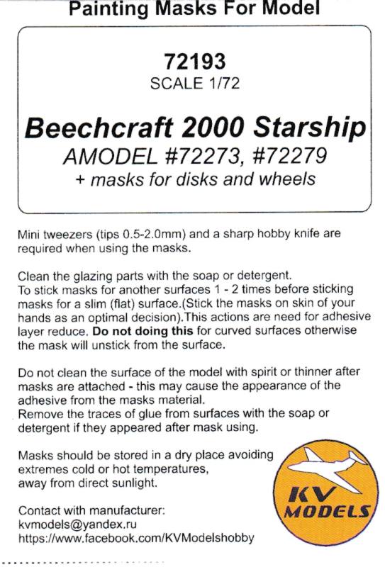 KV Models - Painting Masks for Beech 2000 Starship
