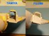 Links der Referenz-Bausatz von Tamiya von 2016, rechts das Dilemma des Fujimi-Pendants: die Intakes sind völlig falsch dimensioniert.