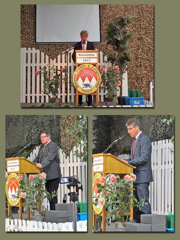 Oben: Günter Weißenseel bei der Eröffnungsrede, links unten: Schirmherr Gerhard Eck, rechts unten: Einer der Bürgermeister aus der Umgebung 