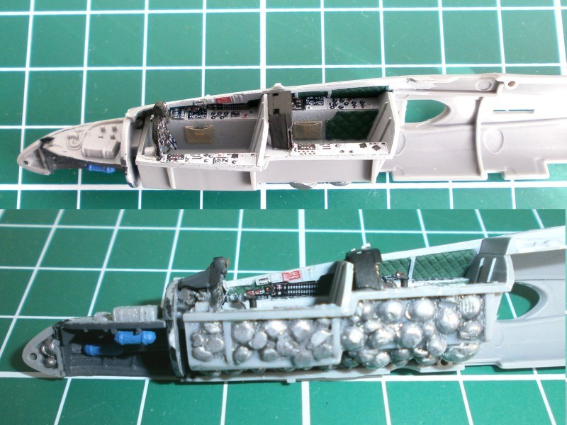 Im Cockpit Eduard-Ätzteile &amp;amp;amp;amp;amp; andere Ergänzungen und viel Blei.