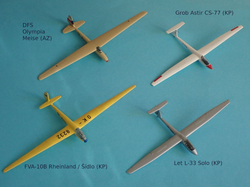 Vier recht aktuelle Segelflugzeugmodelle von AZ / KP in 1:72
