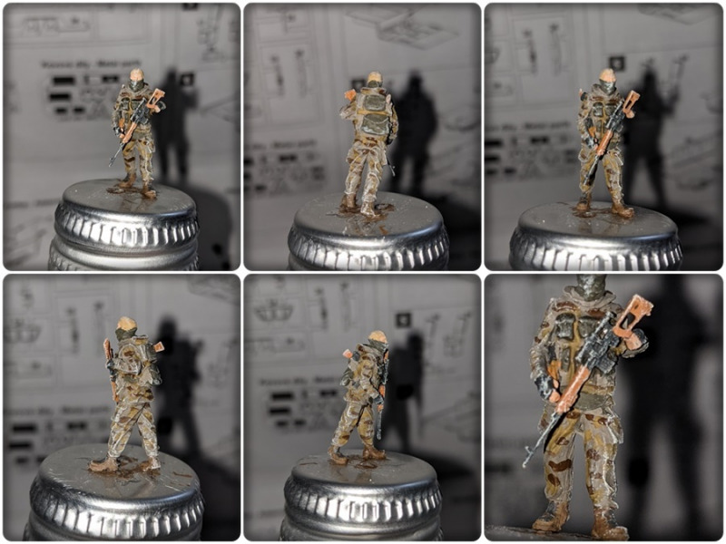 Die extrem gut detaillierte Figur des Herstellers Alexminiatures. Die Figur und der Hund wurden mit matter Revellfarbe und dem Pinsel bemalt