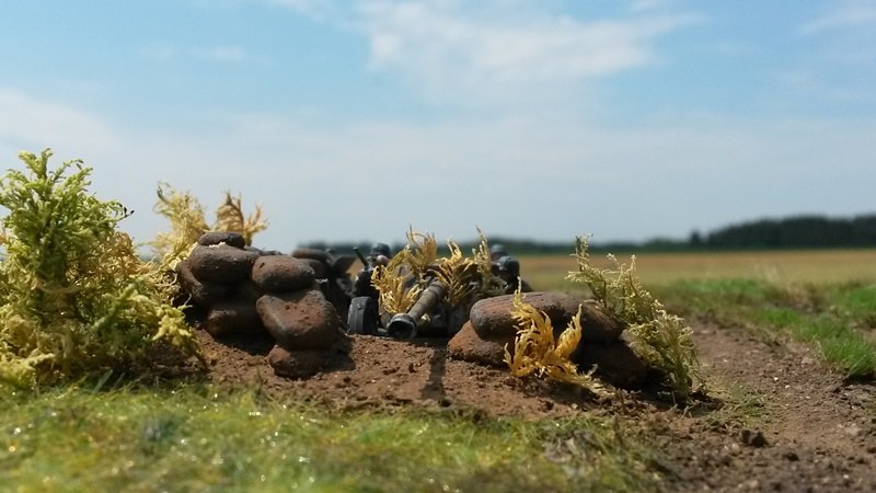 Um die PaK 40 besser zu tarnen, wurde die Kanone mit zahlreichen Ästen getarnt. Die Äste bestehen aus kleinen Moos-Stückchen.