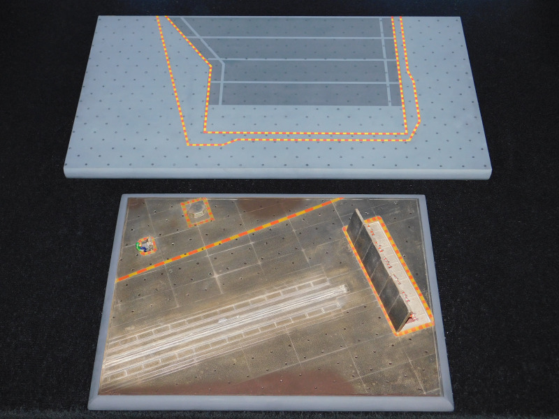 Vergleich Diorama Grundplatte Modellbauwerkstatt Weiß mit Eigenproduktion aus einem Regalbrett