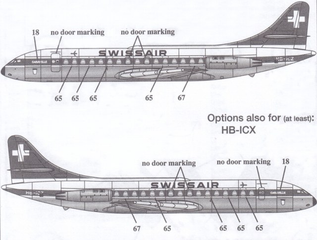 Decals für HB-ICX Caravelle SE 210 'Chur' der Swissair 1963