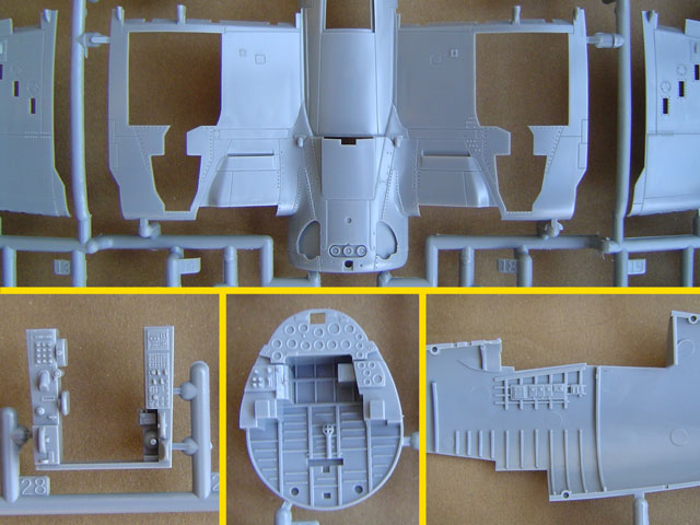 Details der Spritzlinge - Unterseite des Rumpfs, Cockpit und Rumpfinnenseite