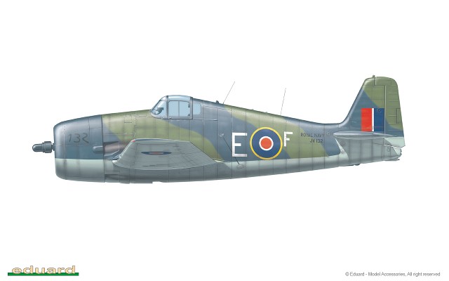 Hellcat Mk I JV 132, Lt. Blyth Ritchie, 800 Sqn. FAA, HMS Emperor, 08. Mai 1944 (Grafik: Eduard)