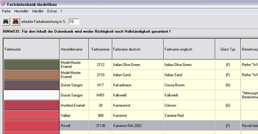 Farbdatenbank - Die Farbdatenbank für den Modellbau