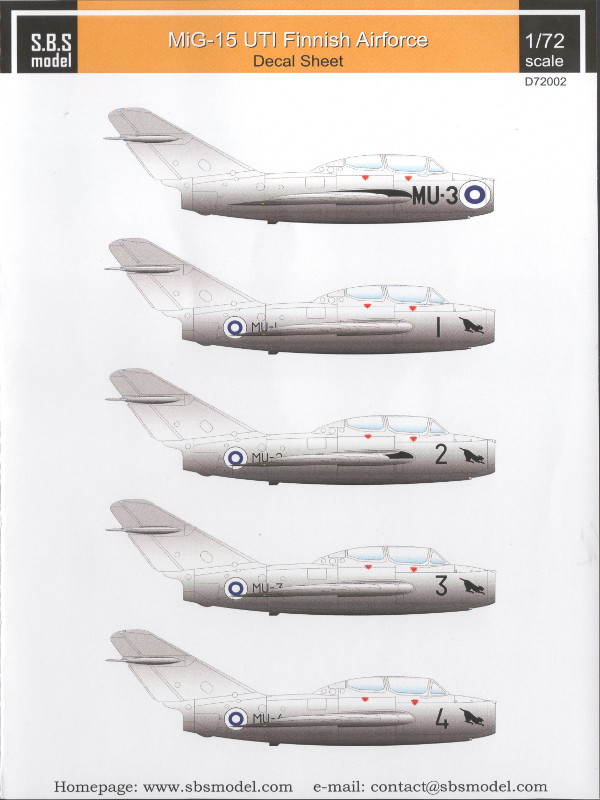 S.B.S Model - MiG-15 UTI Finnish Airforce Decal Sheet