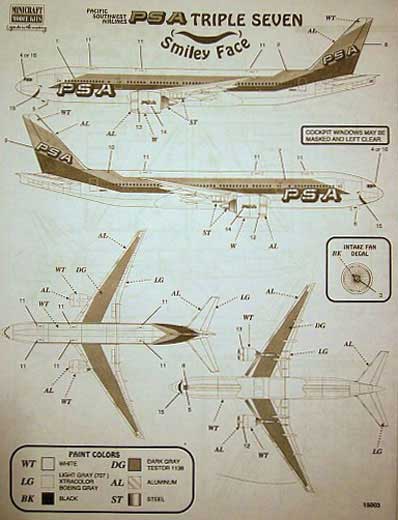 Minicraft Model Kits - MINICRAFT "Flights of Fancy" -  Pacific Southwest Airlines 777 "SMILING FACE”