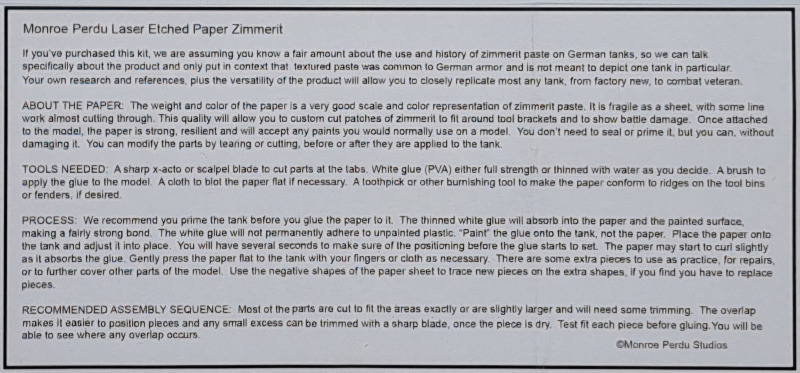 Monroe Perdu Studios - Waffle Pattern Zimmerit for 1/72 Scale StuG III