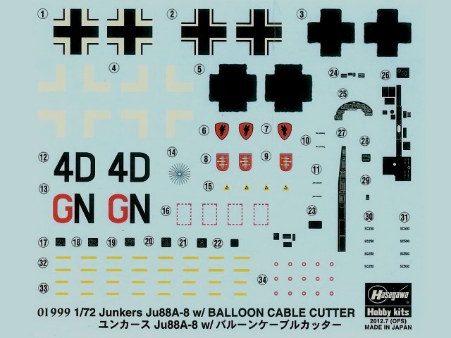 Hasegawa - Junkers Ju88A-8 w/Balloon Cable Cutter