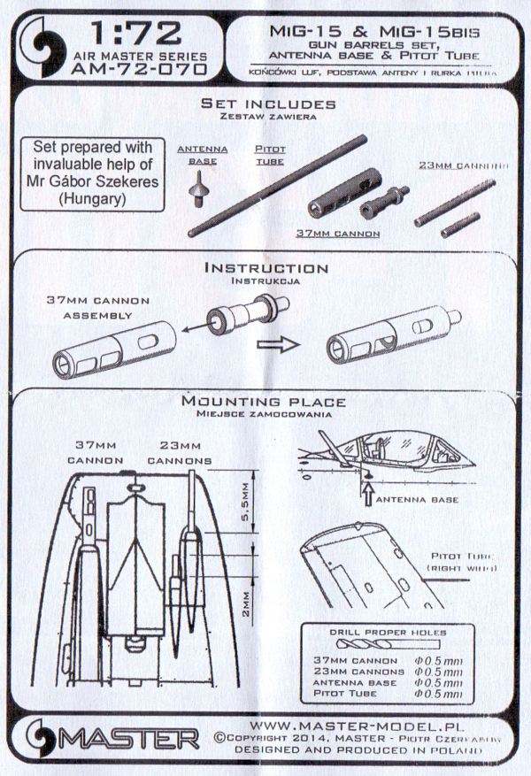 MASTER - MiG-15 & MiG-15bis gun barrels set