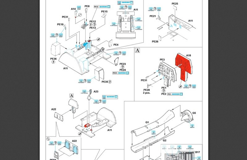 Auszug aus der Bauanleitung. Im Cockpit kommen zahlreiche Ätz- und Resinteile zum Einsatz.  (Grafik: Eduard)