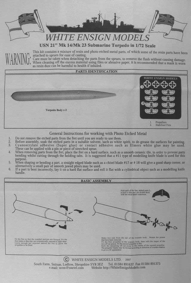 White Ensign Models - USN Mk 14 21" TORPEDO (x2)