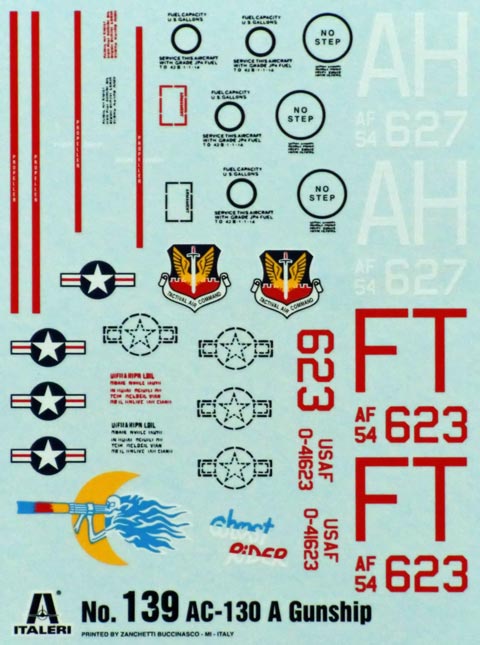 Sauber gedruckter Decalbogen für die zwei Gunships