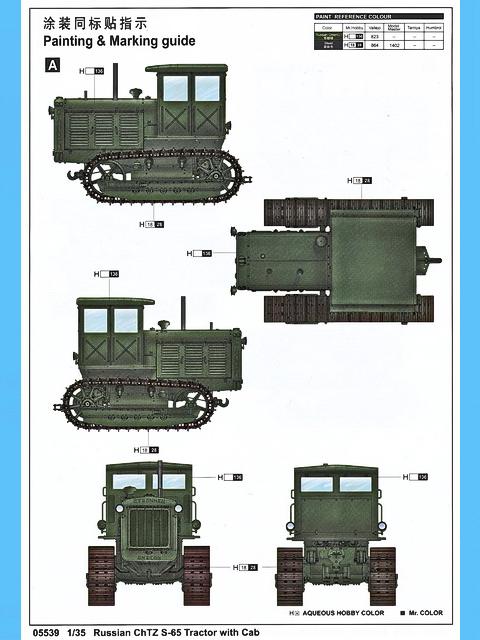 Vorderseite des Farbblattes mit Bemalungshinweisen (Variante in Russisch-Grün)