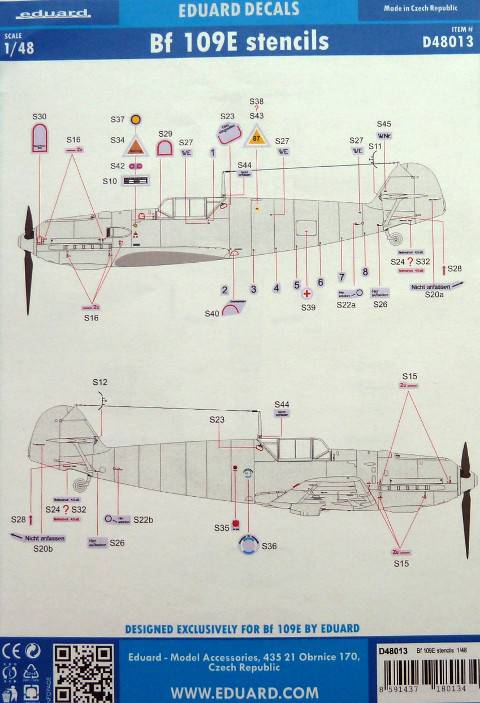 Seite 1 der Bauanleitung - viel Spaß beim Anbringen der winzigen Rumpfspantennummerierung - die kleinsten Decals des Sets!