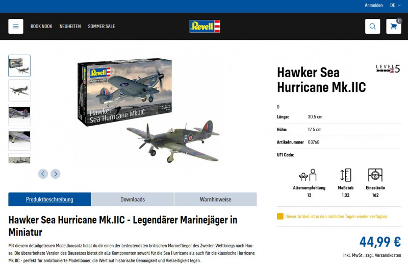 Das Produkt auf der Website des Herstellers (Quelle: revell.de)