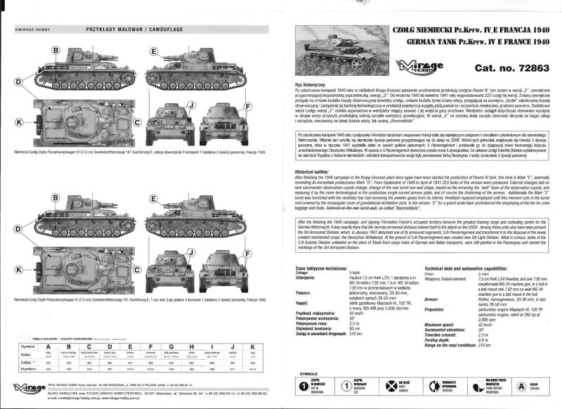 Mirage Hobby - Czo&#322;g Niemiecki PzKpfw. IV E Francja 1940