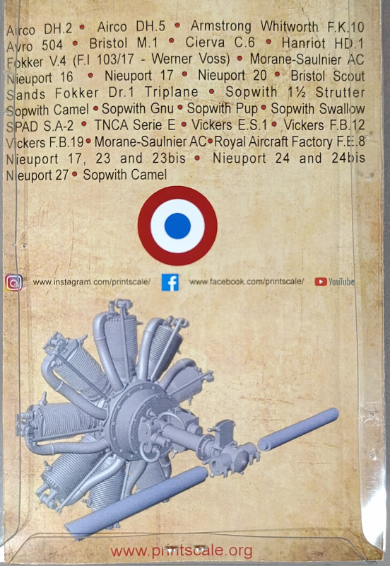 Auflistung möglicher Trägerflugzeuge des Motors auf der Rückseite