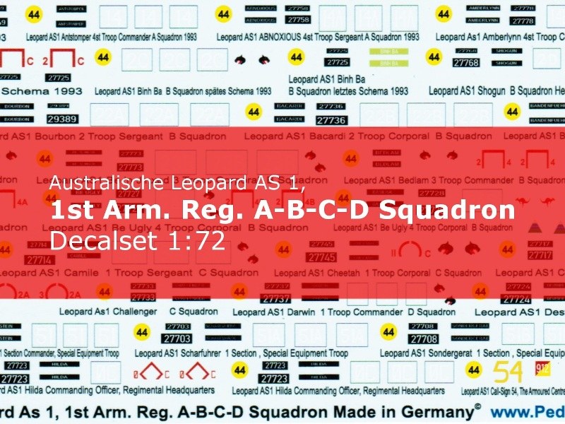 Peddinghaus Decals - Australische Leopard AS 1, 1st Arm. Reg. A-B-C-D Squadron