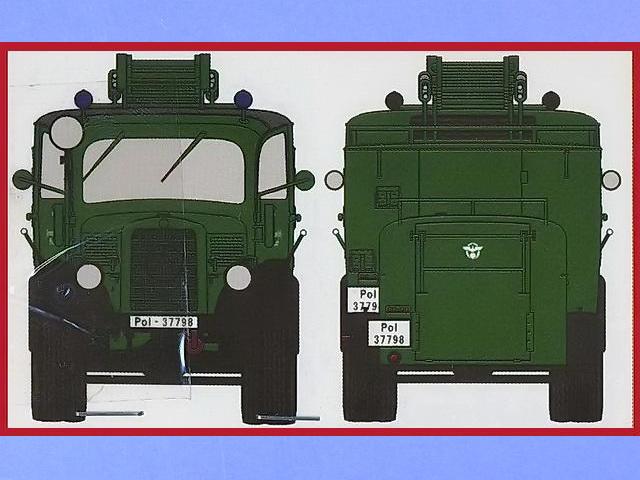 Löschfahrzeug mit Anhänger in Vorder- und Rückenansicht -- Grafik von der Verpackung