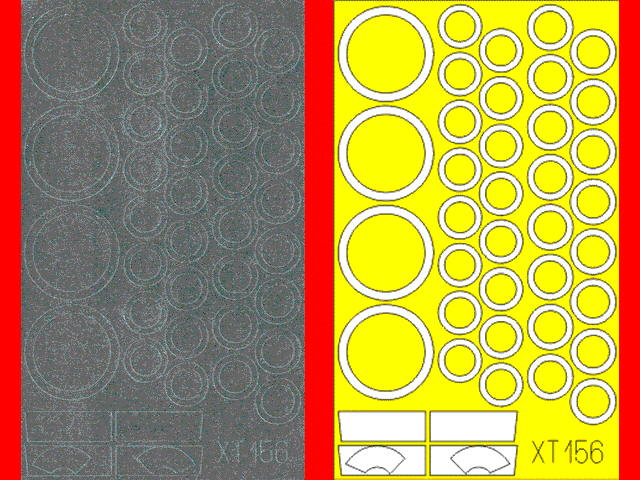 Die Maskierfolie (links) und die Grafik wegen der besseren Optik (rechts)