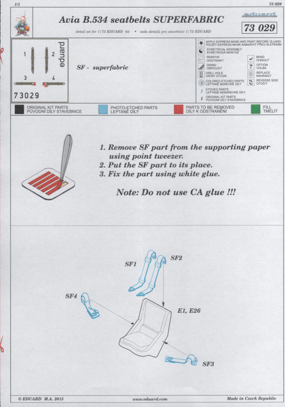 Eduard Ätzteile - Avia B.534 seatbelts superfabric