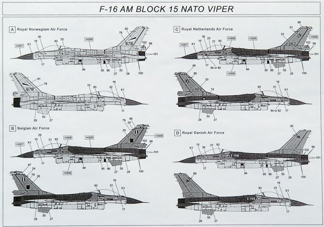 Die vier darstellbaren Flugzeuge