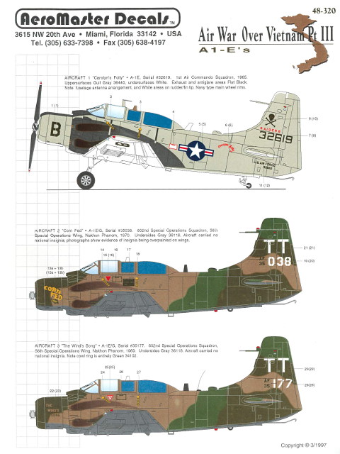 Aeromaster Decals - Airwar Over Vietnam Pt. III - A-1Es