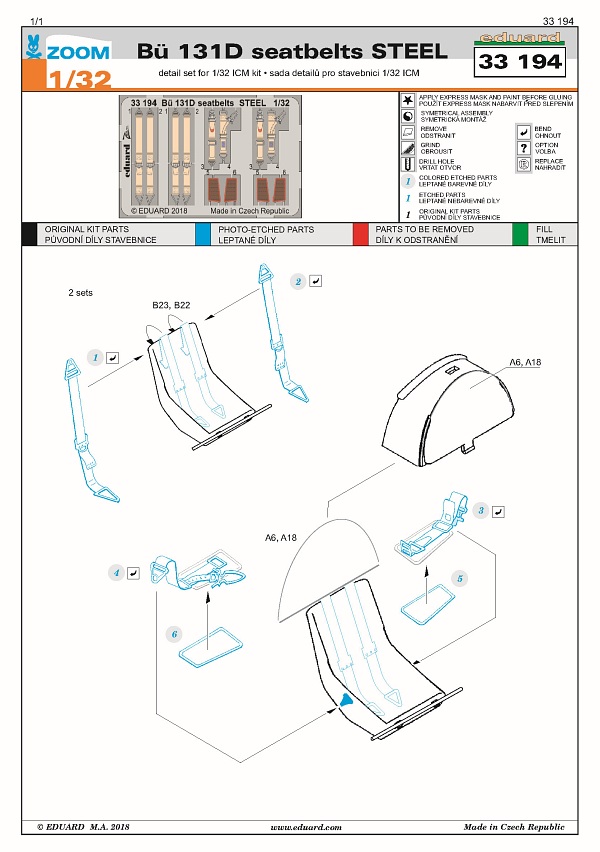 Eduard Ätzteile - Bü 131D seatbelts steel