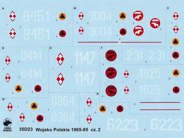 Decalbogen zur Dekoration von 8 Fahrzeugen der ''Polish Army 1965-85''