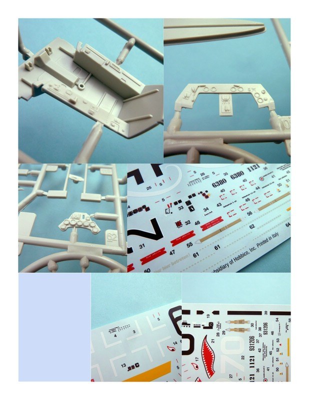 Einige der auszutauschenden Originalteile und Sitzgurt- und Instrumentendecals des Revellbausatzes. (Collage: Autor)