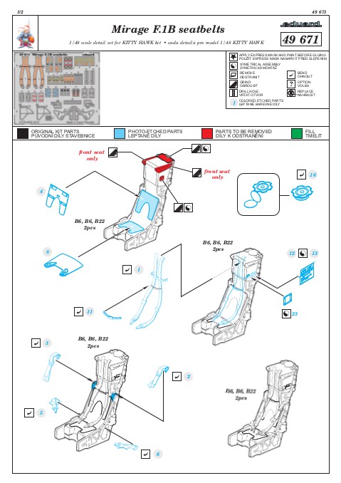 Eduard Ätzteile - Mirage F.1B seatbelts