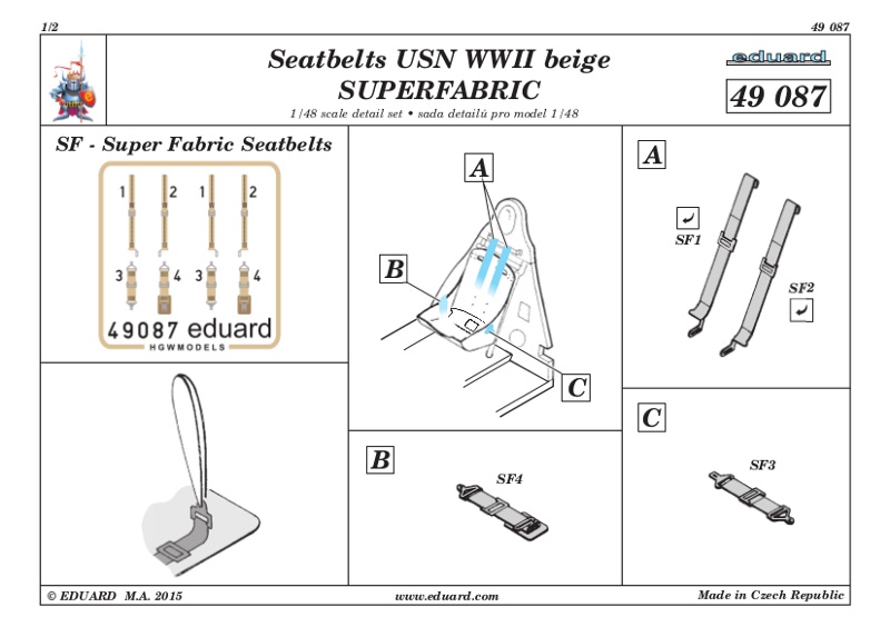 Eduard Ätzteile - Seatbelts USN WWII beige