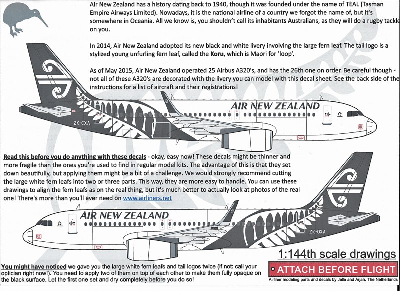 Attach Before Flight - Airbus A320 Air New Zealand