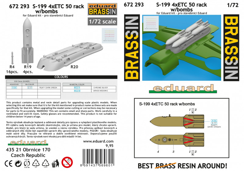 Kit Accessoires Eduard 672293 - Supports ETC Avec Bombes Pour Avion S-199 échelle 1:72