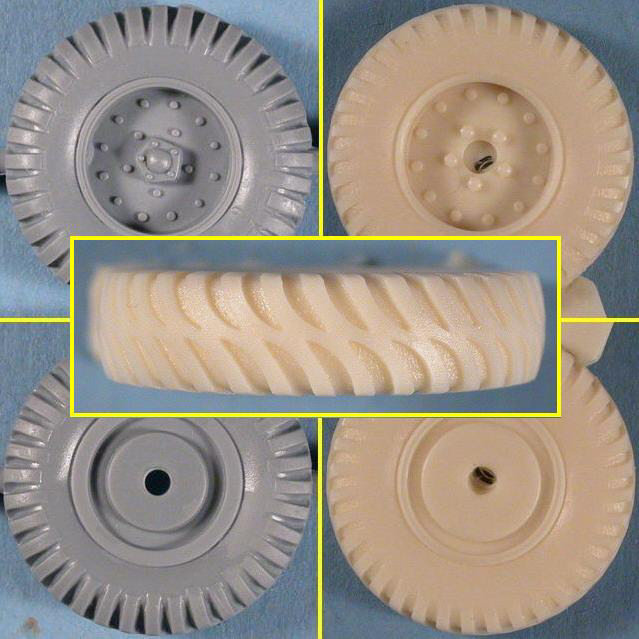 Räder im Detail - Rechts und Mitte die Resinteile