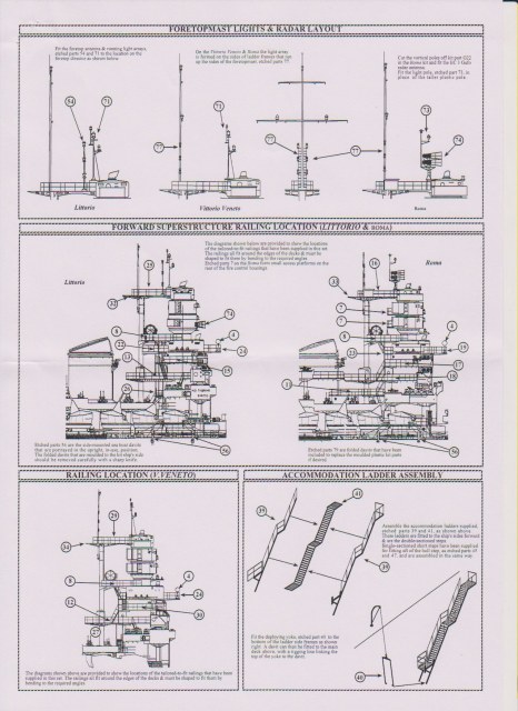 vorderer Mast, Reling an den Hauptaufbauten Roma/Littorio/Veneto, Zugangsleiter