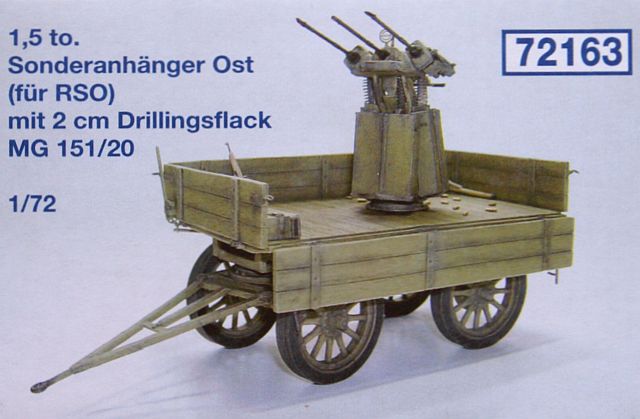 Schatton Modellbau - 1,5 to. Sonderanhänger Ost mit 2 cm Drillingsflak MG 151/20