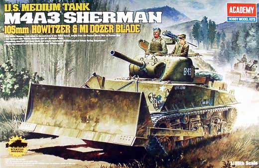 Academy - U.S. M4A3 SHERMAN 105mm Howitzer & M1 Dozer Blade