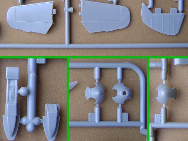 Details - Höhen- und Seitenruder, Lufteinlass und drei Propellernaben