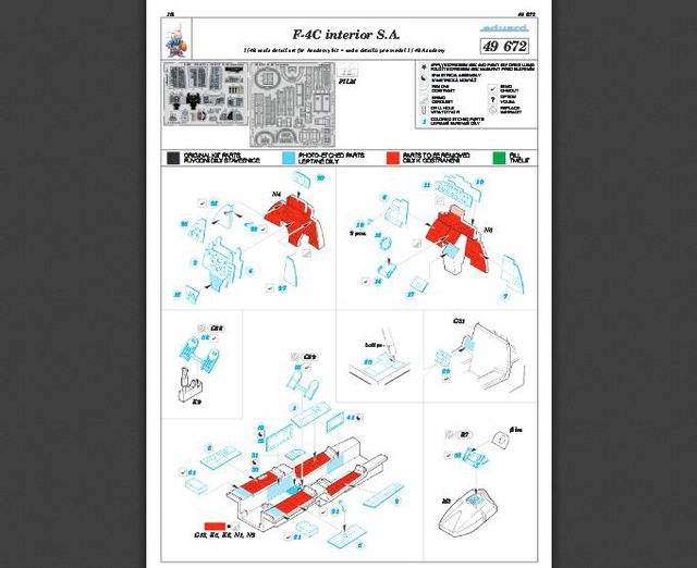 Auszug aus der Bauanleitung. In diesen Bauabschnitten kommen hauptsächlich die farbigen Ätzteile zum Einsatz.(Grafik: Eduard)