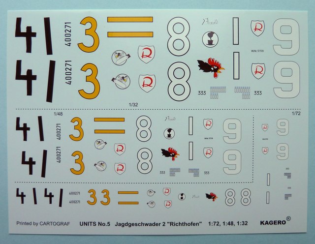 Der Decalbogen für Markierungen in drei Maßstäben.